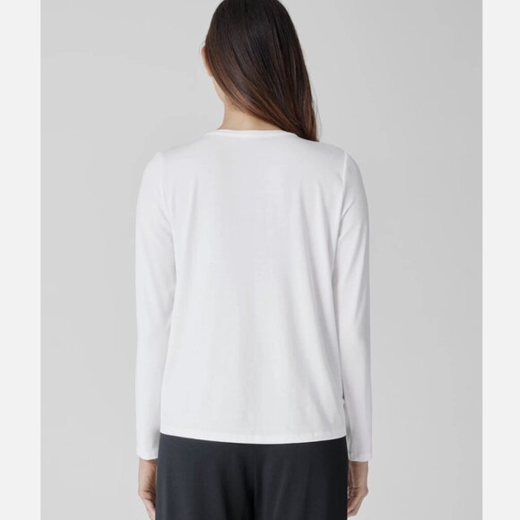 Eileen Fisher White Fine Jersey Crew Neck Basic Length Top - Picture 3 of 5